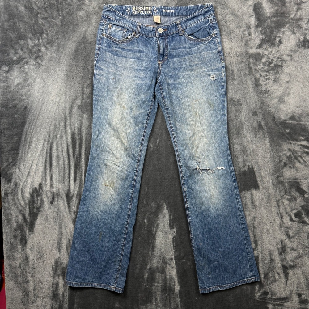 Mossimo Jeans Womens 11R Blue Good Bootcut Distressed Low Rise Stretch Denim